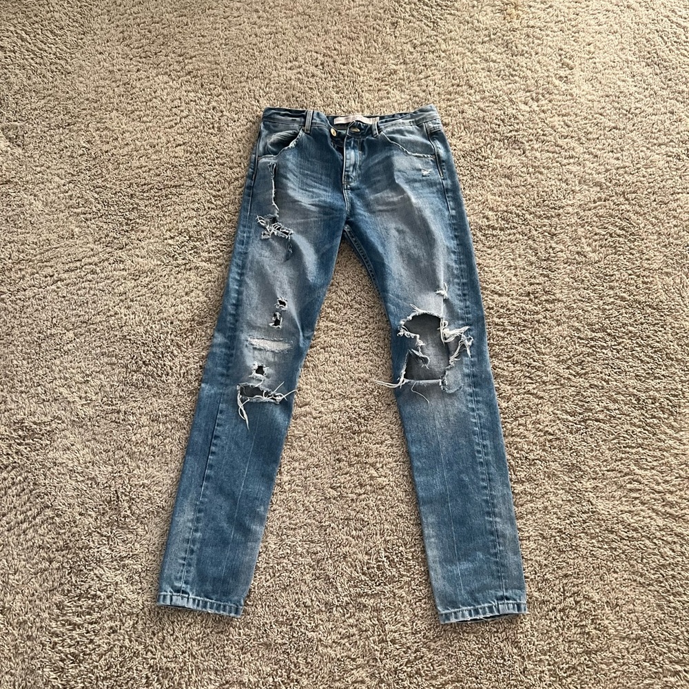 Zara jeans high waist distressed straight skinny